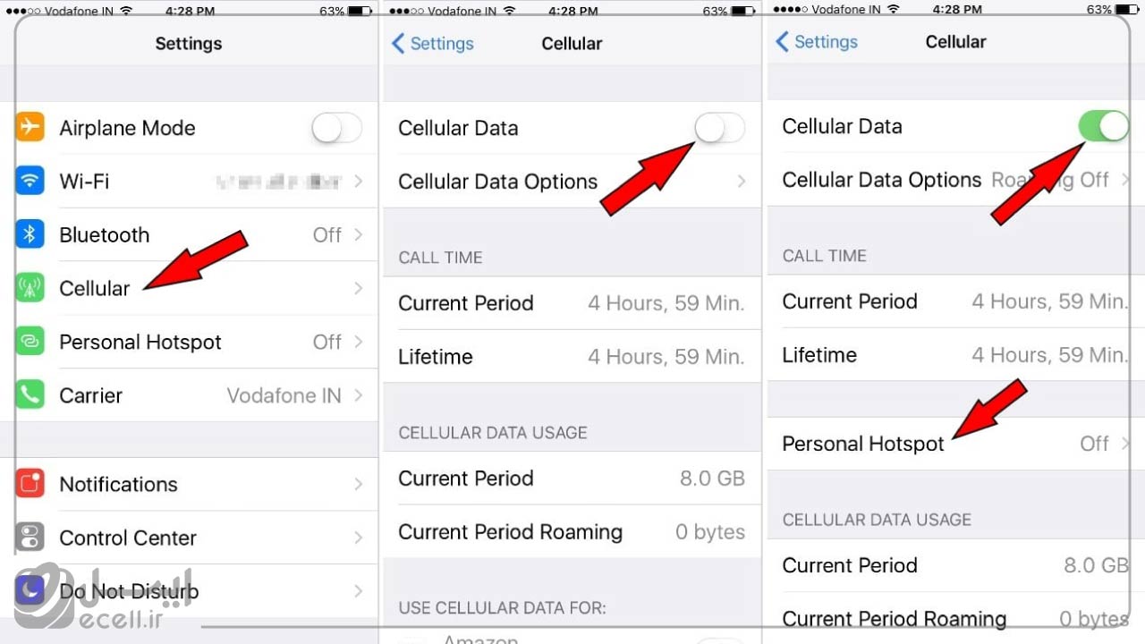 چگونگی فعال سازی HotSpot در آیفون- مرحله دوم