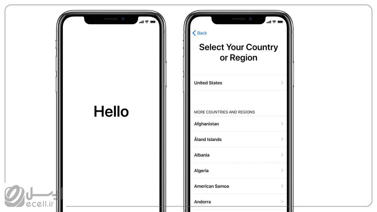 مراحل راه اندازی گوشی آیفون- انتخاب زبان و کشور مورد نظر