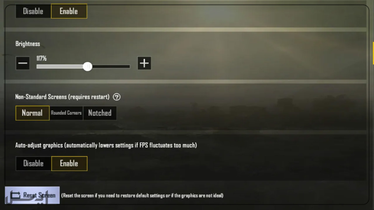 Brightness تنظیمات برای بازی پابجی موبایل 