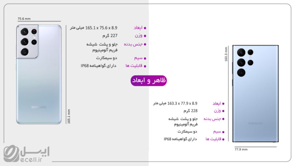 مقایسه ظاهری گلکسی S22 ultra و گلکسی S21 ultra