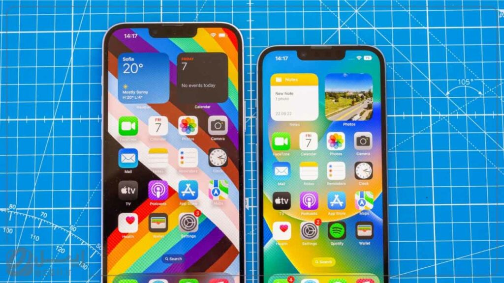 دوربین و نمایشگر در مقایسه گوشی آیفون 14 معمولی و 14 پلاس