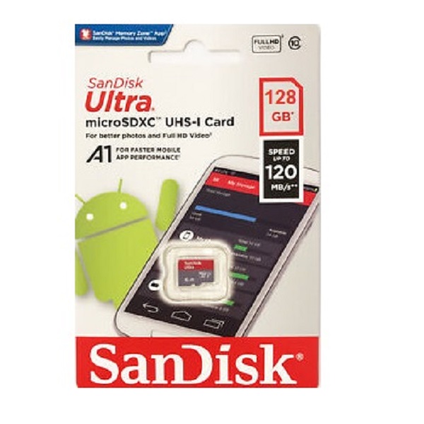 کارت حافظه microSDXC سن دیسک مدل Ultra A1 کلاس 10 استاندارد UHS-I سرعت 120MBps ظرفیت 128 گیگابایت کارت حافظه microSDXC سن دیسک مدل Ultra A1 کلاس 10 استاندارد UHS-I سرعت 120MBps ظرفیت 128 گیگابایت