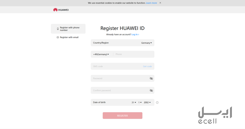 ایجاد حساب Huawei