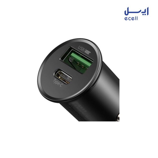 قیمت شارژر فندکی سریع 30 وات باسئوس مدل Car Charger USB + Type-C CCYS-C01