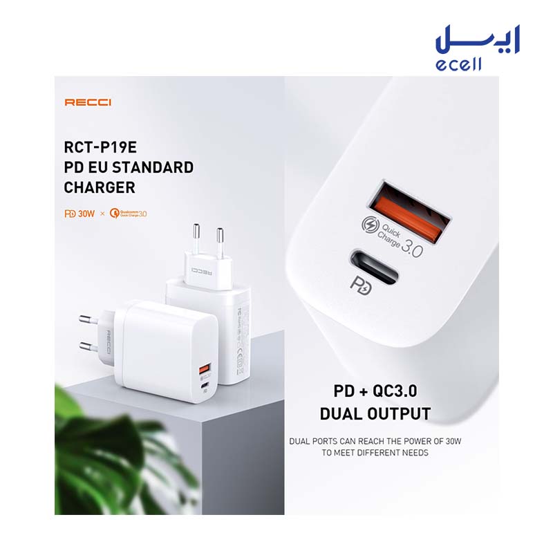 PD charger RCT-P19E 2 بهترین قیمت شارژر دیواری رسی مدل Charger 30W PD + QC