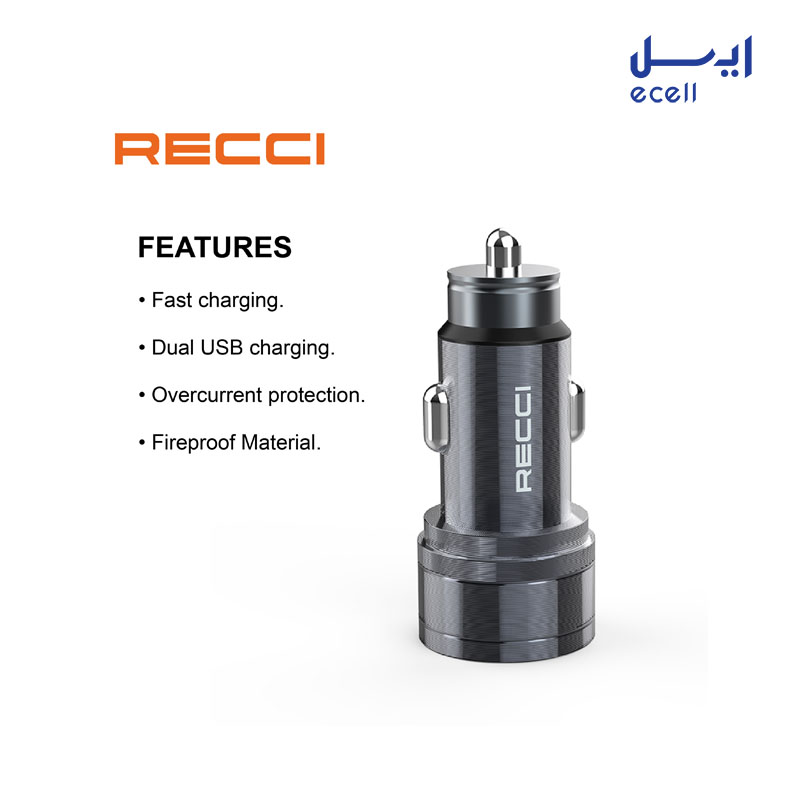RCC-N07 1 شارژر فندکی سریع دو پورت recci مدل RCC-N07