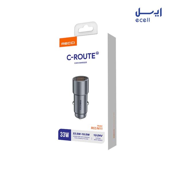 خرید اینترنتی شارژر فندکی 33 وات دو پورت recci مدل RCC-N11