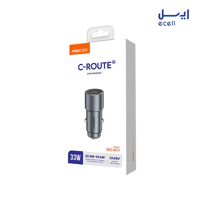 RCC-N11 3 خرید اینترنتی شارژر فندکی 33 وات دو پورت recci مدل RCC-N11
